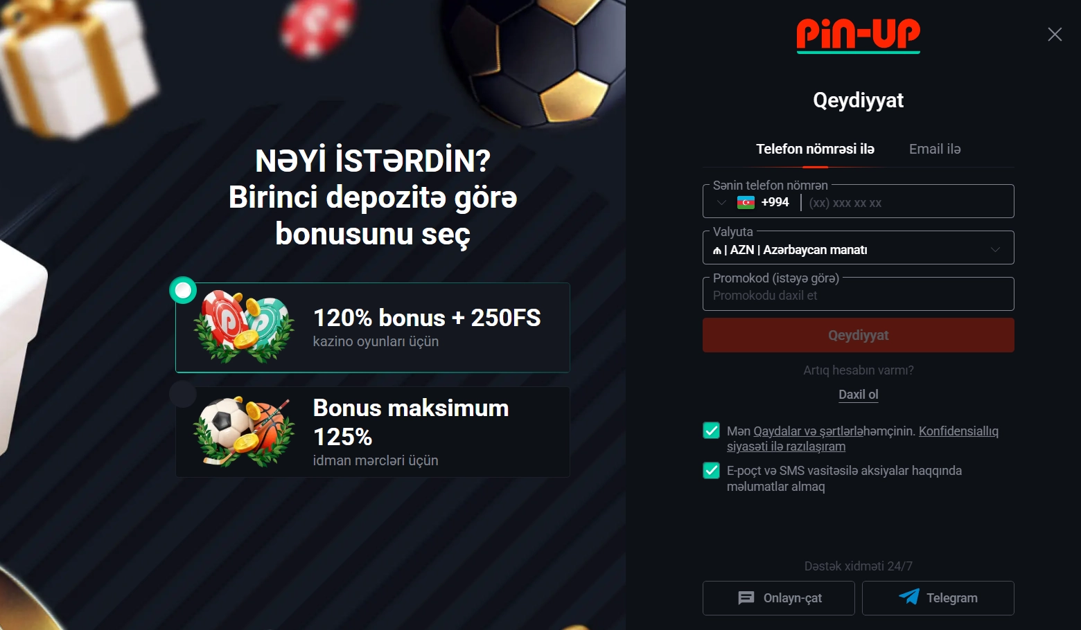 Pin Up Casino qeydiyyat və giriş